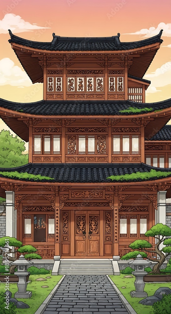 Obraz premium Traditional Asian Pagoda Style Building Architecture.