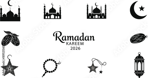 Ramadan Kareem 2026 symbols and icons for Islamic holiday