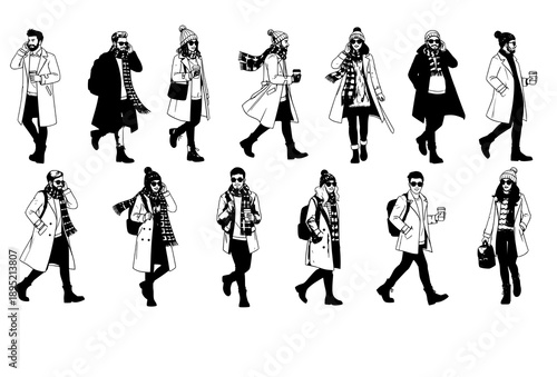 Trendy Autumn Winter Streetwear Characters Walking and Standing Urban Fashion Vector Collection on White Background