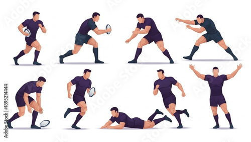 Rugby player in action sequence on field illustration