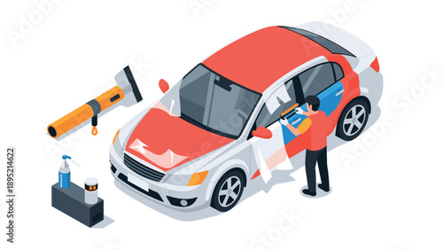 Car detailing and cleaning services in isometric art style