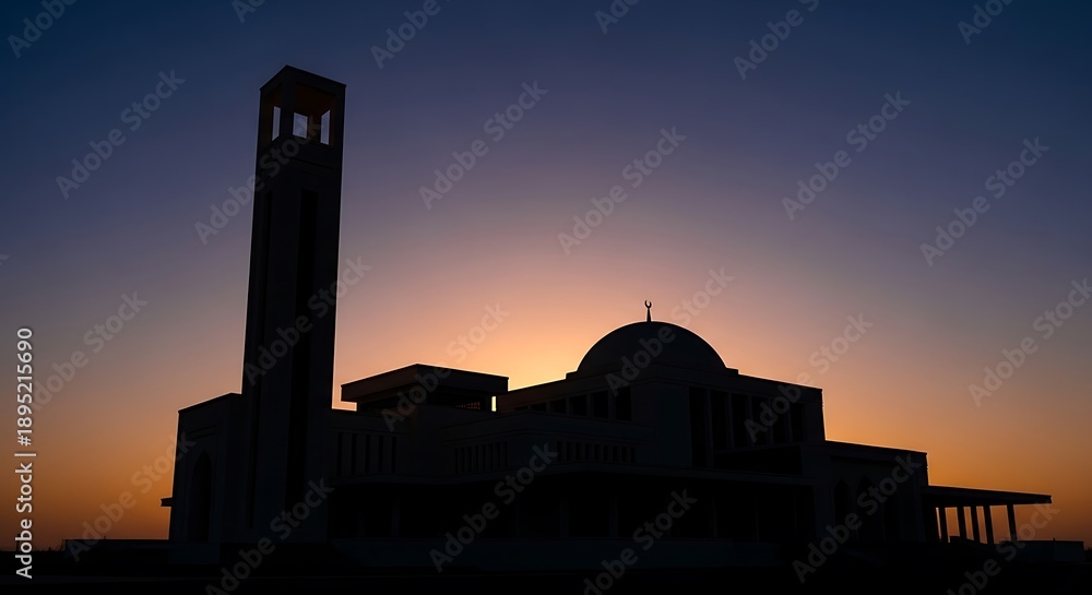 Obraz premium Silhouette of mosque at sunset.