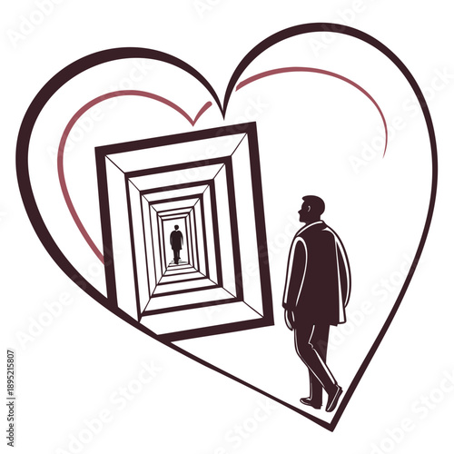 Heart-shaped portal with abstract depth, inviting viewers into a world of love, emotion, and new possibilities.