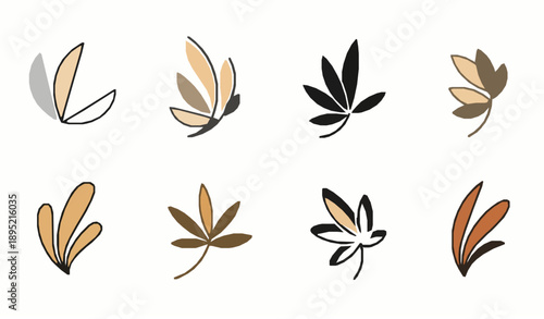 Minimal palmette decorative elements modern flat vector set