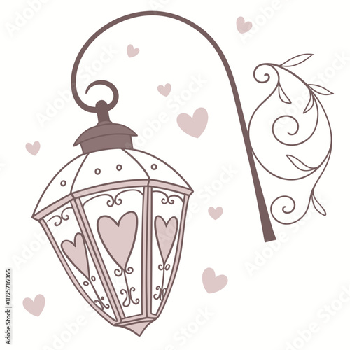 Heart-shaped lantern glowing softly with warm light, a charming vector illustration for cozy or romantic themes.