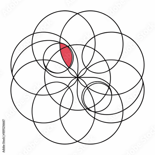 Geometric heart shape illusion created by interlocking circles, clean vector graphic for love and connection concepts.