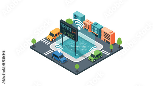 Isometric smart parking concept with futuristic technology in urban setting