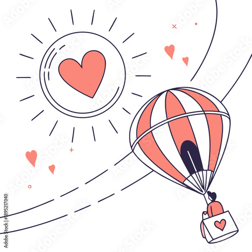 Futuristic love energy manifests as a glowing orb expanding and shaping into a heart form, representing creation and affection. Vector art.