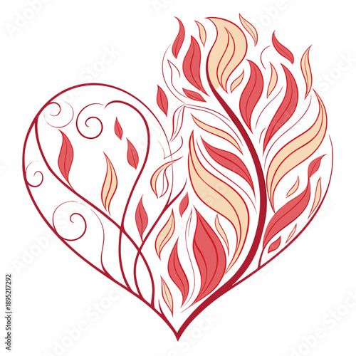 Modern vector icon of a stylized flame shaped like a heart, symbolizing warm and passionate love. Simple graphic for concepts.