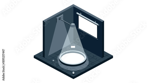 Isometric minimalist bathroom design with modern shower and tile flooring