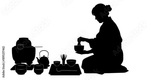 Woman Preparing Traditional Japanese Tea Ceremony.
