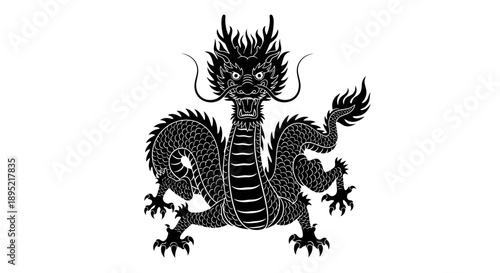 Black and White Dragon Illustration Artwork.