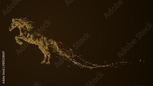 Golden horse silhouette, dotted effect, running abstract, digital art Vector