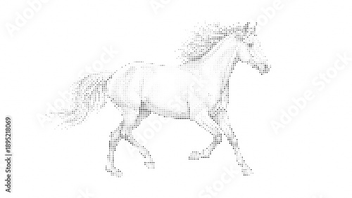Halftone horse, vintage pixel art effect, retro dithered equine silhouette