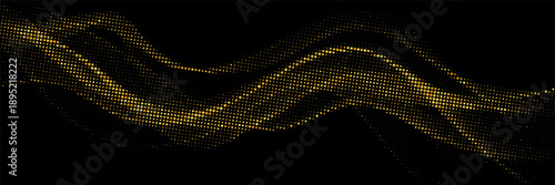 Golden halftone wave, sparkling dotted line abstract background, elegant golden grid pattern Vector