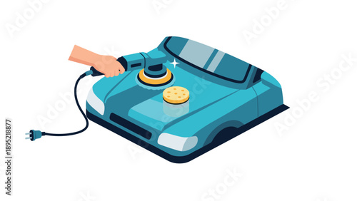 Car cleaning and polishing process with electric buffer on bumper