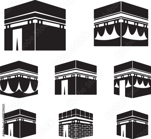 A stark black and white depiction of the kaaba in mecca showcasing islamic architecture as a strong silhouette high quality professional