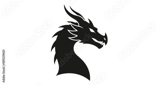 Black Dragon Head Silhouette Graphic Illustration.