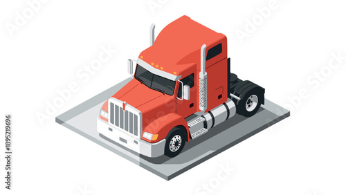 Red 3d isometric semi truck on pavement