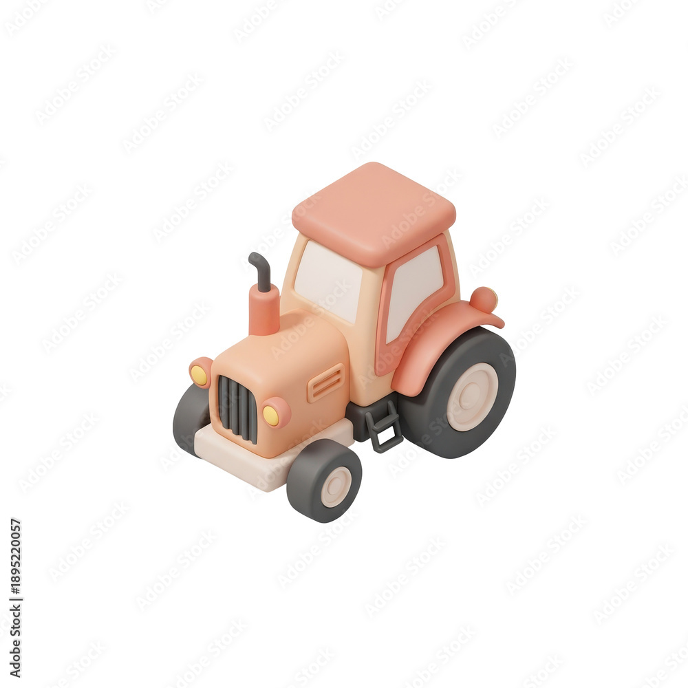 Naklejka premium Stylized 3D illustration of a cute cartoon farm tractor.