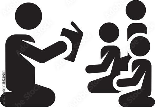 Teacher Reading Book to Group of Students Sitting on Floor Icon