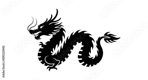 Black Dragon Silhouette Mythical Creature Illustration.