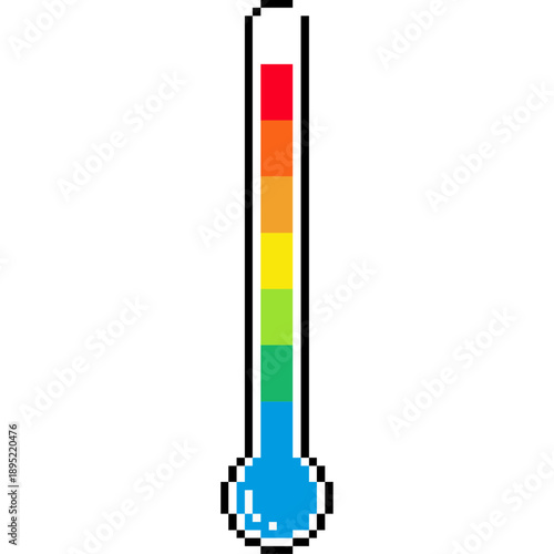 Pixel Art Thermometer, Temperature Gauge, Retro Game Weather Icon, Colorful Heat Meter Indicator