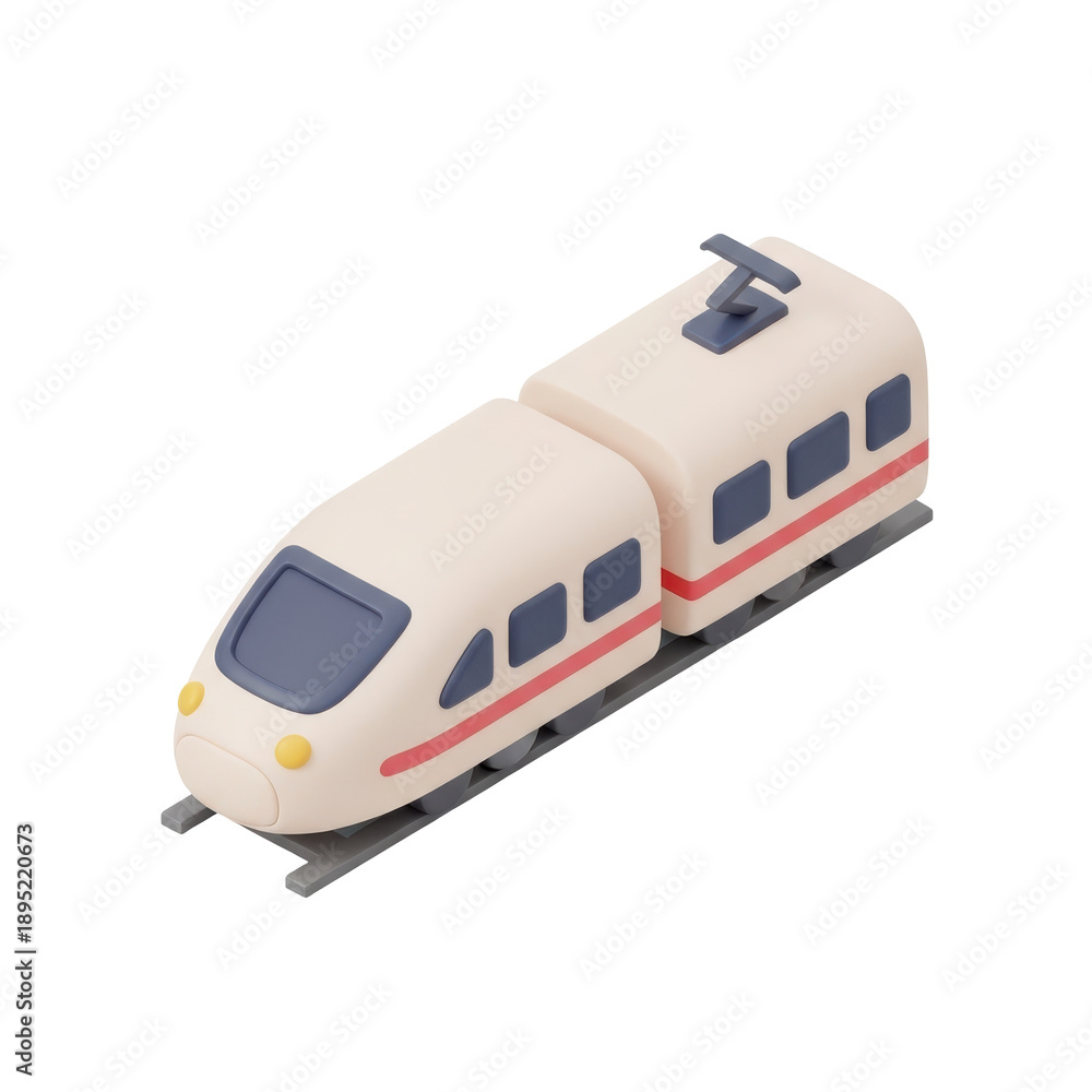 Fototapeta premium Cute toy model of a high speed bullet train on tracks.