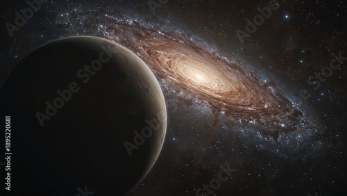 Planet with Majestic Galaxy in the Background