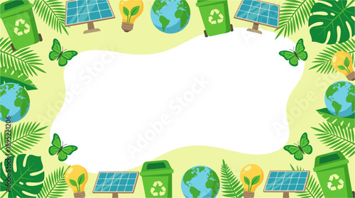 Eco-friendly elements frame with green earth and sustainability symbols