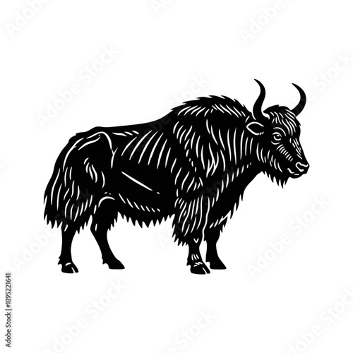 yak bull silhouette wild tibetan ox standing mammal animal vector illustration