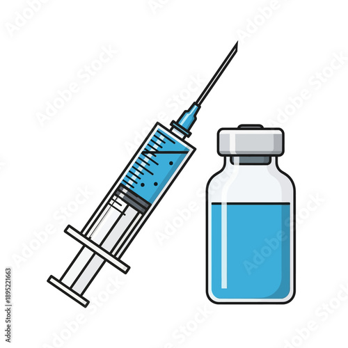 Medical syringe and vaccine bottle illustration