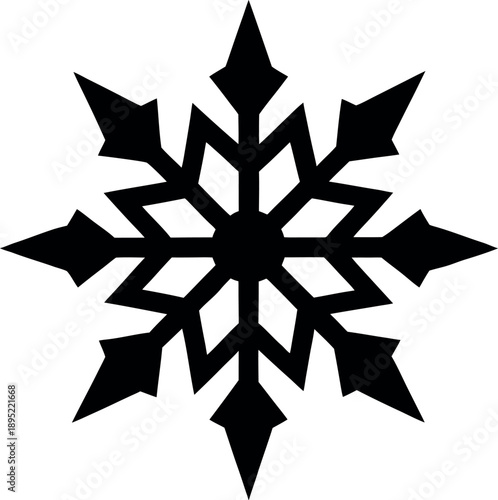 Bold Symmetrical Black Winter Snowflake Icon