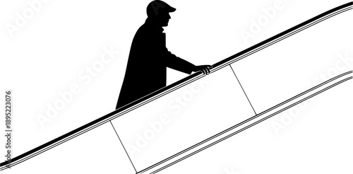 Black silhouette icon of a person riding an escalator upwards vector illustration
