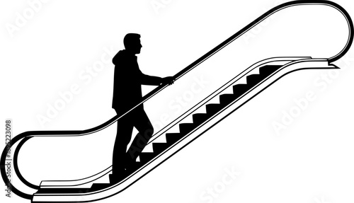 Black silhouette icon of a person riding an escalator upwards vector illustration
