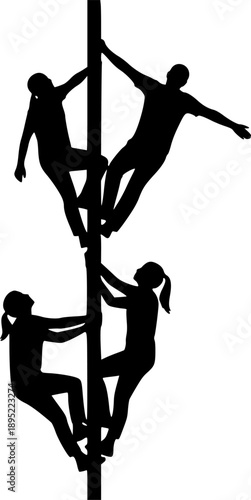 Four Silhouette Figures Climbing a Pole in Different Positions icon person
