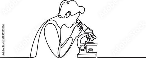 Continuous one line drawing person holding microscope.one line vector illustration with white background.