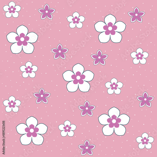 Soft pastel pink Floral Pattern with Hand-Drawn Dots – Kids & Baby Fabric Design
