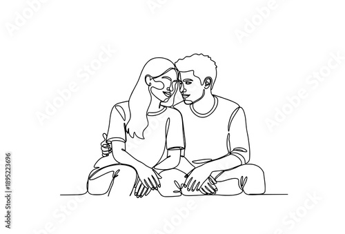 Abstract Continuous Line Art of Young Couple Sharing Conversation Romantic Vector Design