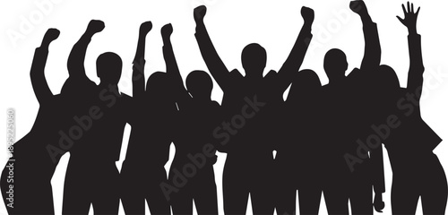 A group of people with raised fists demonstrating for their rights vector illustration