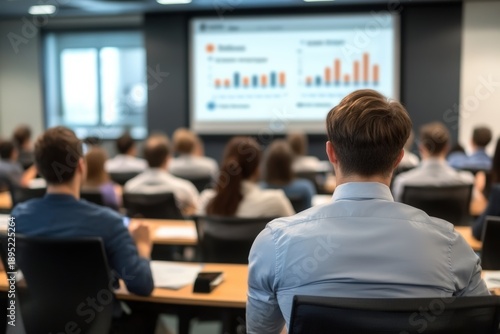 Wallpaper Mural A classroom scene featuring students attentively listening to a presentation with graphs displayed on a screen. Torontodigital.ca