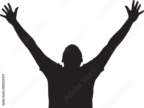 Happy man raising hands in air, an excited vector illustration of successful gesture
