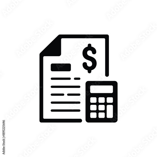 Financial document with dollar sign and calculator a simple icon