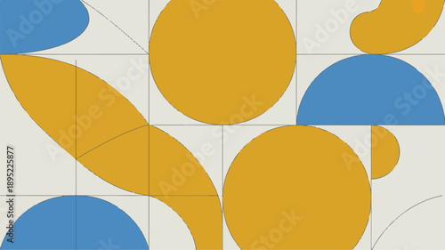 Geometric Abstract Pattern with Overlapping Blue and Yellow Circles and Shapes vector illustration
