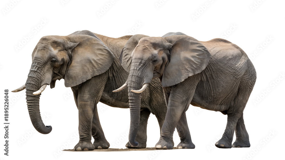 Fototapeta premium Two African Elephants Isolated on White Background