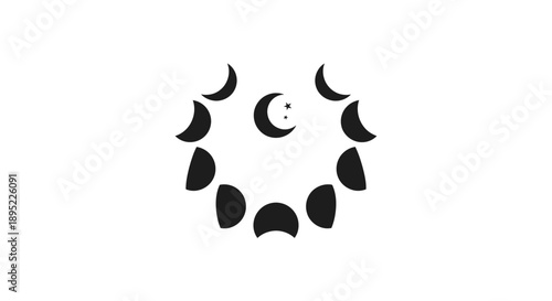 Moon Phases Circle Illustration Design Element.