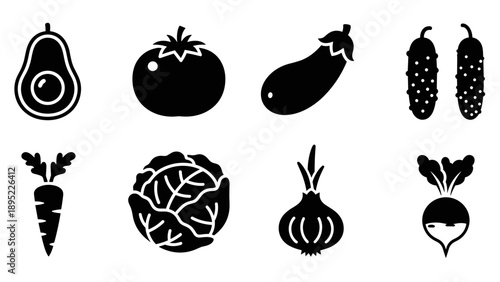 Silhouette collection of fresh vegetables for healthy eating and cooking inspiration