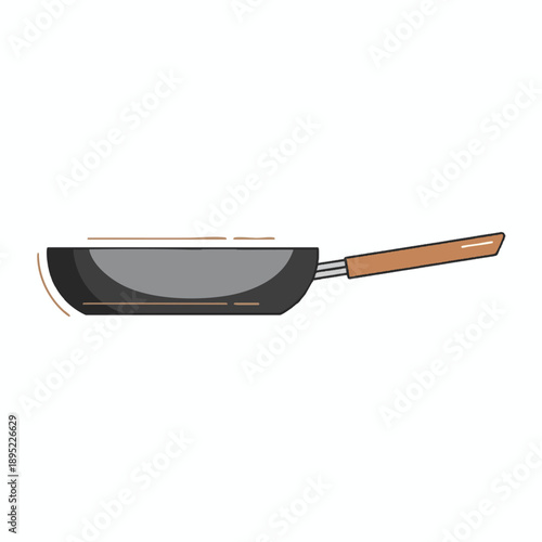 Illustration of a Frying Pan with Wooden Handle