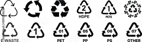 Set recycle sign or packaging sign for products. Period After Opening PAO label. Green dot recycling symbol. Recycling Codes. Don't litter sign. Vector Illustration