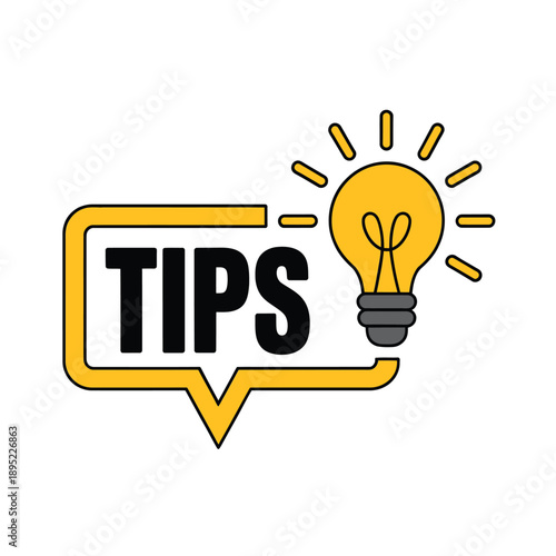 A yellow speech bubble displays the word tips with a lightbulb